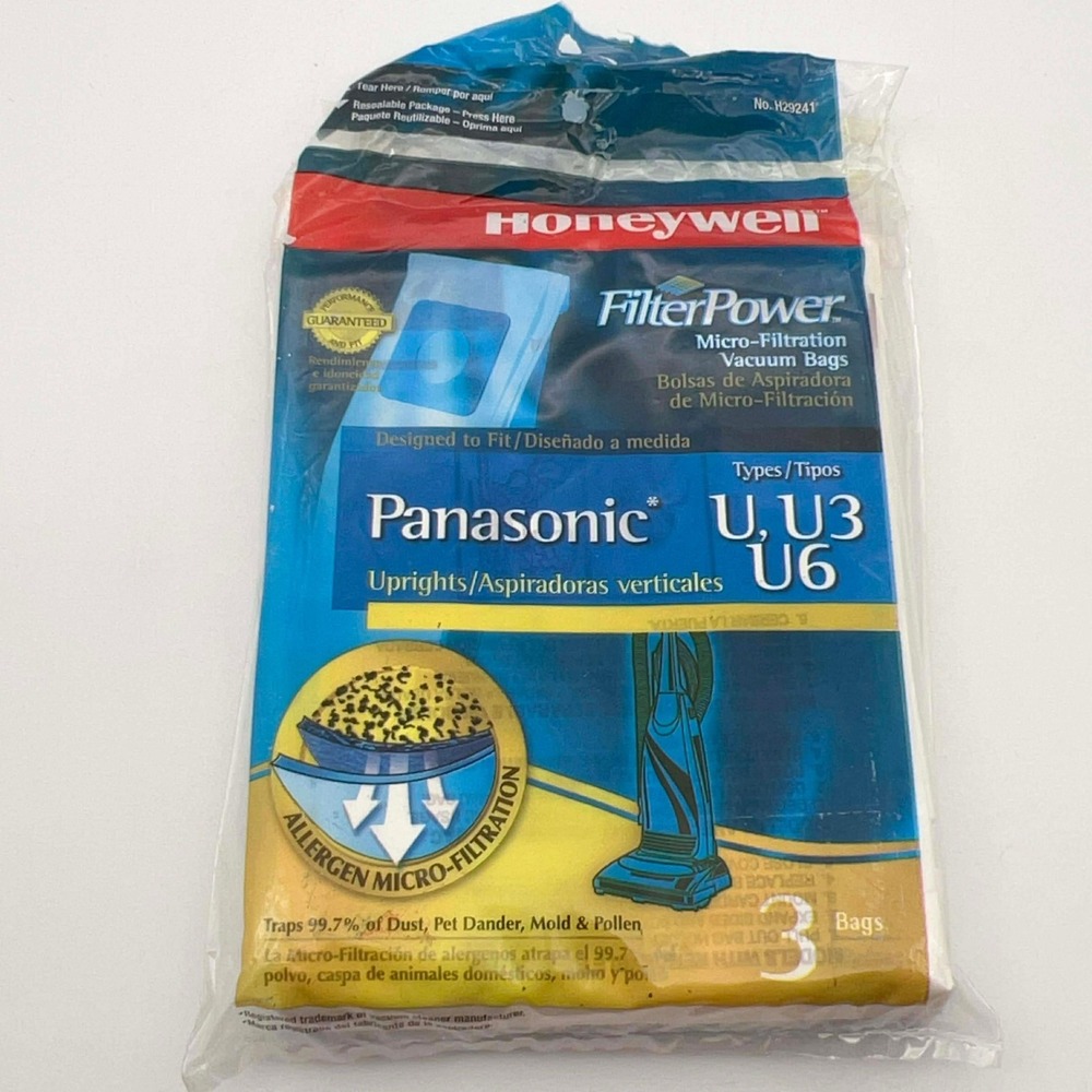 Honeywell FilterPower Panasonic Type U U3 U6‎ Vacuum Bags 3-Pack H29241 New